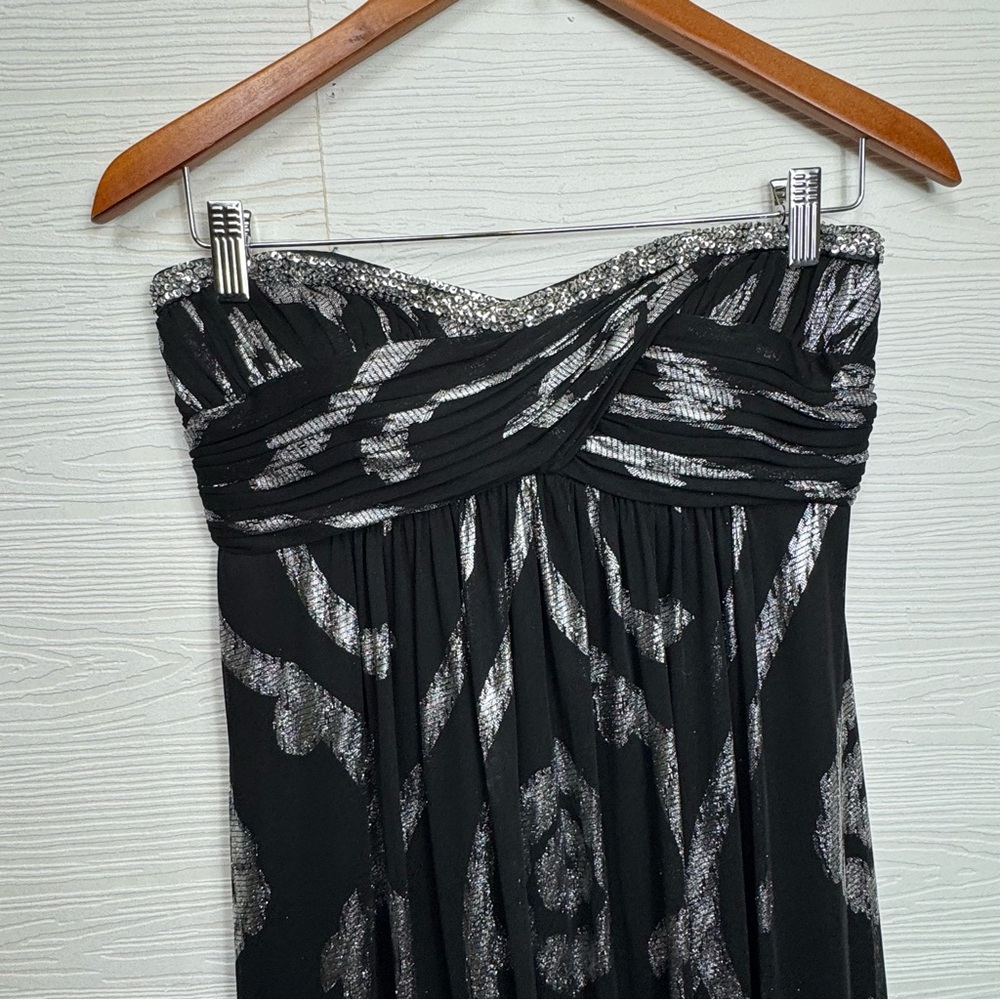 Oleg Cassini Elegant Black and White Strapless‎ Maxi Dress - Picture 2 of 10